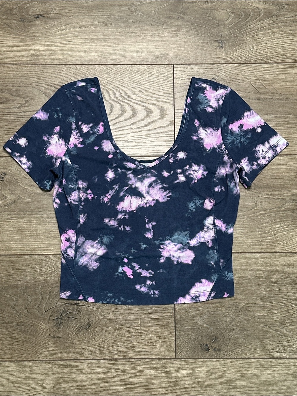 Lululemon Align Crop T-Shirt Circulate Tie Dye Mineral Blue Pink Multi Size 6